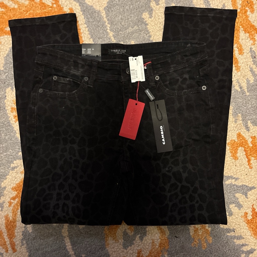 Black leopard print jeans
